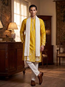ETHNIC BAY - Yellow Embroidered Regular Kurta and Dupatta