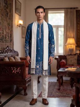 ETHNIC BAY - Blue Embroidered Regular Kurta and Dupatta