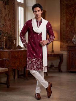 ETHNIC BAY - Maroon Embroidered Regular Kurta and Dupatta
