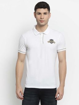 Club York - Men White Polo Collar Cotton T-Shirt