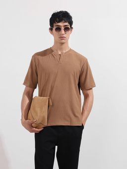 The Indian Garage Co - Men Beige Textured T-Shirt