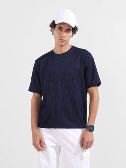 The Indian Garage Co - Men Navy Blue Self Design T-Shirt