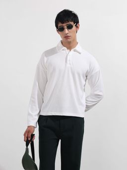 The Indian Garage Co - Men White Textured Polo T-Shirt