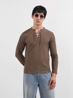 The Indian Garage Co - Men Brown Textured T-Shirt
