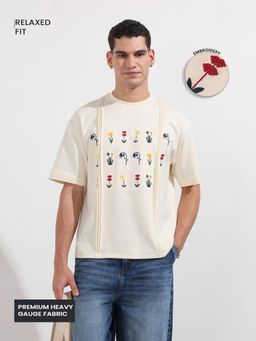 The Indian Garage Co - Men Cream Embroidered T-Shirt