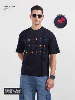 The Indian Garage Co - Men Navy Blue Embroidered T-Shirt