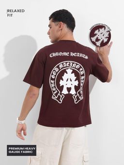 The Indian Garage Co - Men Wine Typography T-Shirt