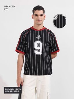 The Indian Garage Co - Men Black Striped T-Shirt