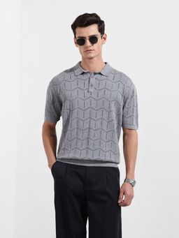 The Indian Garage Co - Men Grey Self Design Polo T-Shirt