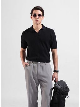 The Indian Garage Co - Men Black Textured Polo T-shirt