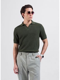 The Indian Garage Co - Men Green Textured Polo T-shirt