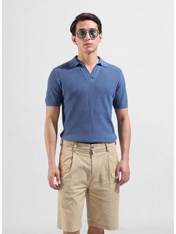 The Indian Garage Co - Men Blue Textured Polo T-shirt