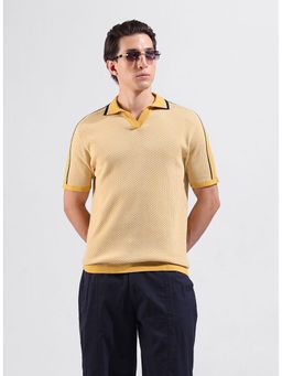 The Indian Garage Co - Men Mustard Textured Polo T-Shirt