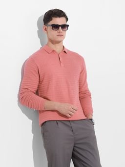 The Indian Garage Co - Men Pink Textured Polo T-Shirt
