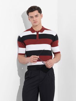 The Indian Garage Co - Men Maroon Colorblock Polo T-Shirt