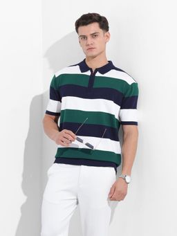 The Indian Garage Co - Men Green Colorblock Polo T-Shirt
