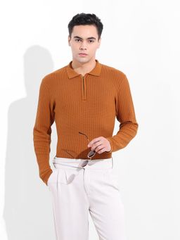 The Indian Garage Co - Men Rust Textured Polo T-Shirt