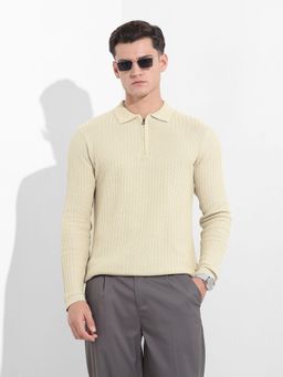 The Indian Garage Co - Men Cream Textured Polo T-Shirt