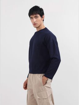 The Indian Garage Co - Men Navy Blue Textured T-Shirt