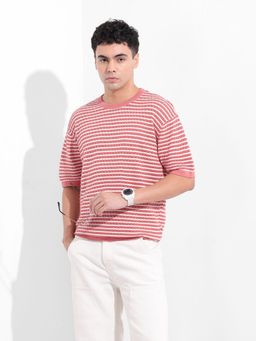 The Indian Garage Co - Men Pink Striped T-Shirt