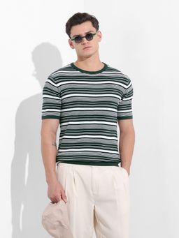 The Indian Garage Co - Men Green Stripes T-Shirt