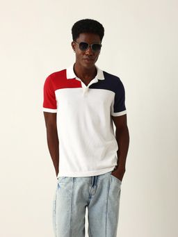 The Bear House - Men White Colorblock Polo T-Shirt