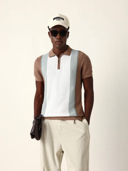 The Bear House - Men Beige Colorblock Polo T-Shirt