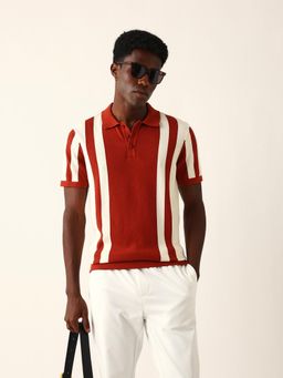 The Bear House - Men Rust Stripes Polo T-Shirt