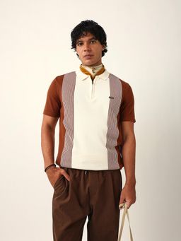 The Bear House - Men Brown Colorblock Polo T-Shirt