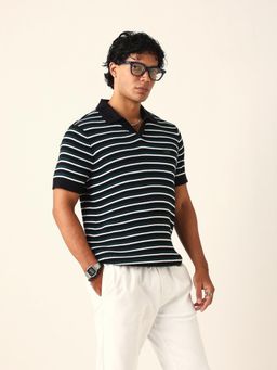 The Bear House - Men Black Striped Polo T-Shirt