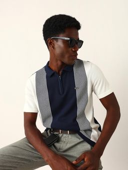 The Bear House - Men Navy Blue Stripes Polo T-Shirt