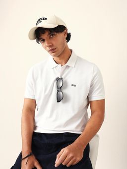 The Bear House - Men White Textured Polo T-Shirt