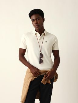 The Bear House - Men White Solid Polo T-Shirt