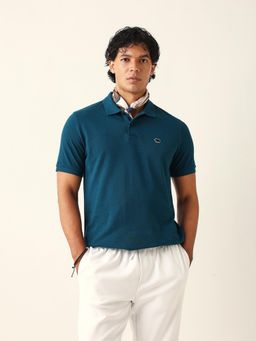 The Bear House - Men Teal Solid Polo T-Shirt