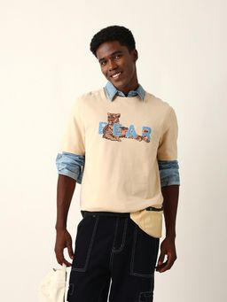 The Bear House - Men Cream Graphic T-Shirt