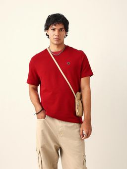 The Bear House - Men Maroon Solid T-Shirt