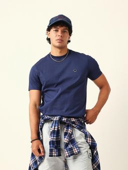 The Bear House - Men Navy Blue Checks T-Shirt