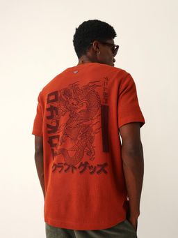 The Bear House - Men Rust Cotton Graphic T-Shirt