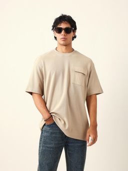 The Bear House - Men Beige Solid T-Shirt