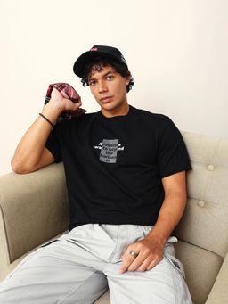 The Bear House - Men Black Typography T-Shirt