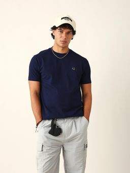 The Bear House - Men Navy Blue Solid Slim Fit T-Shirt