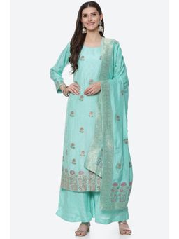 Biba - Blue Silk Unstitched Suit (Set of 3)