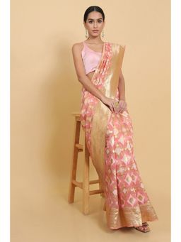 Soch - Women Pink Printed Saree with Unstitched Blouse
