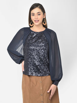 Latin Quarters - Blue Sequin Full Sleeve Blouse