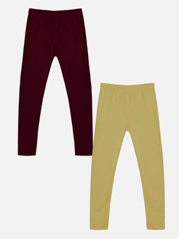 KiddoPanti - Girls Solid Leggings (Pack of 2)