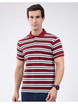 Monte Carlo - Maroon Men Regular Fit Striped Pattern Button Closure Half Sleeve Polo T-Shirt