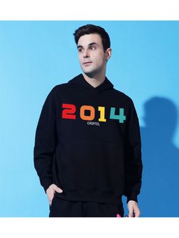 Griffel - Men Black Winter Oversized Cotton Fleece Pullover Hoodie