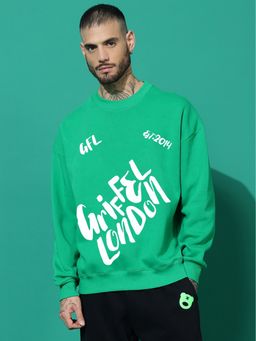 Griffel - Green Men Winter Wear Oversized Cotton Fleece Pullover Sweatshirt