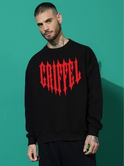 Griffel - Black Men's Winter Wear Oversized Cotton Fleece Pullover Sweatshirt