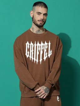 Griffel - Brown Men Winter Wear Oversized Cotton Fleece Pullover Sweatshirt